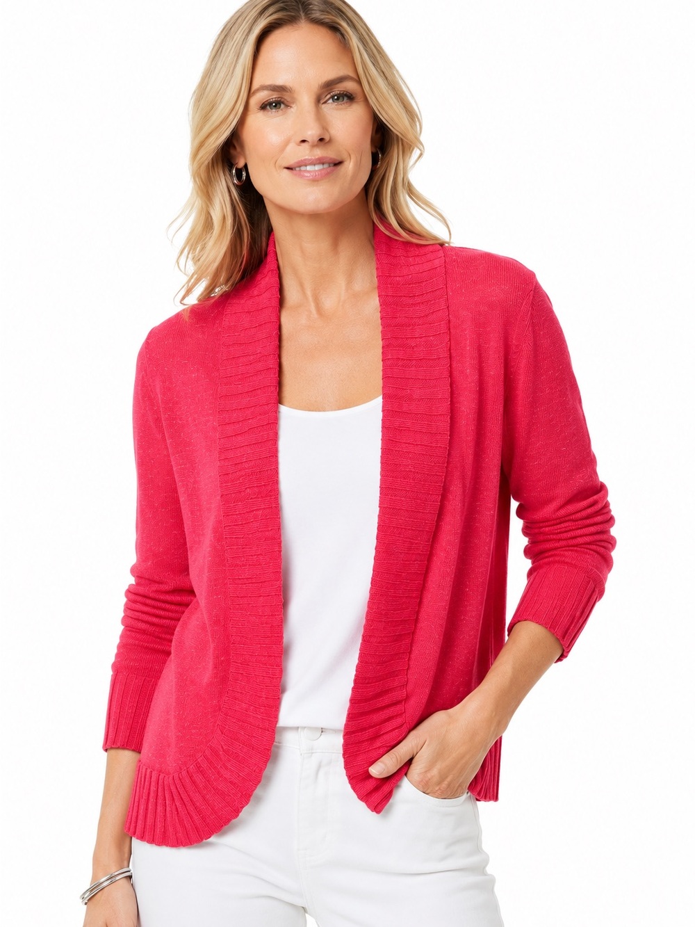 NIC+ZOE NWT Small Daiquiri Pink Linen Blend Open Front Cardigan Sweater $118